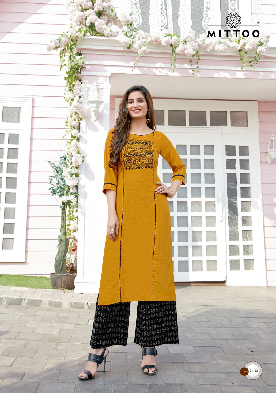 Mittoo Panghat 17 Heavy Rayon Latest Fancy Designer Ethnic Wear Embroidery And Hand Work Long Kurti  With Bottom  Collection